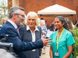 Queen Camilla opens St George’s Hospital “Garden in the Sky” in Tooting